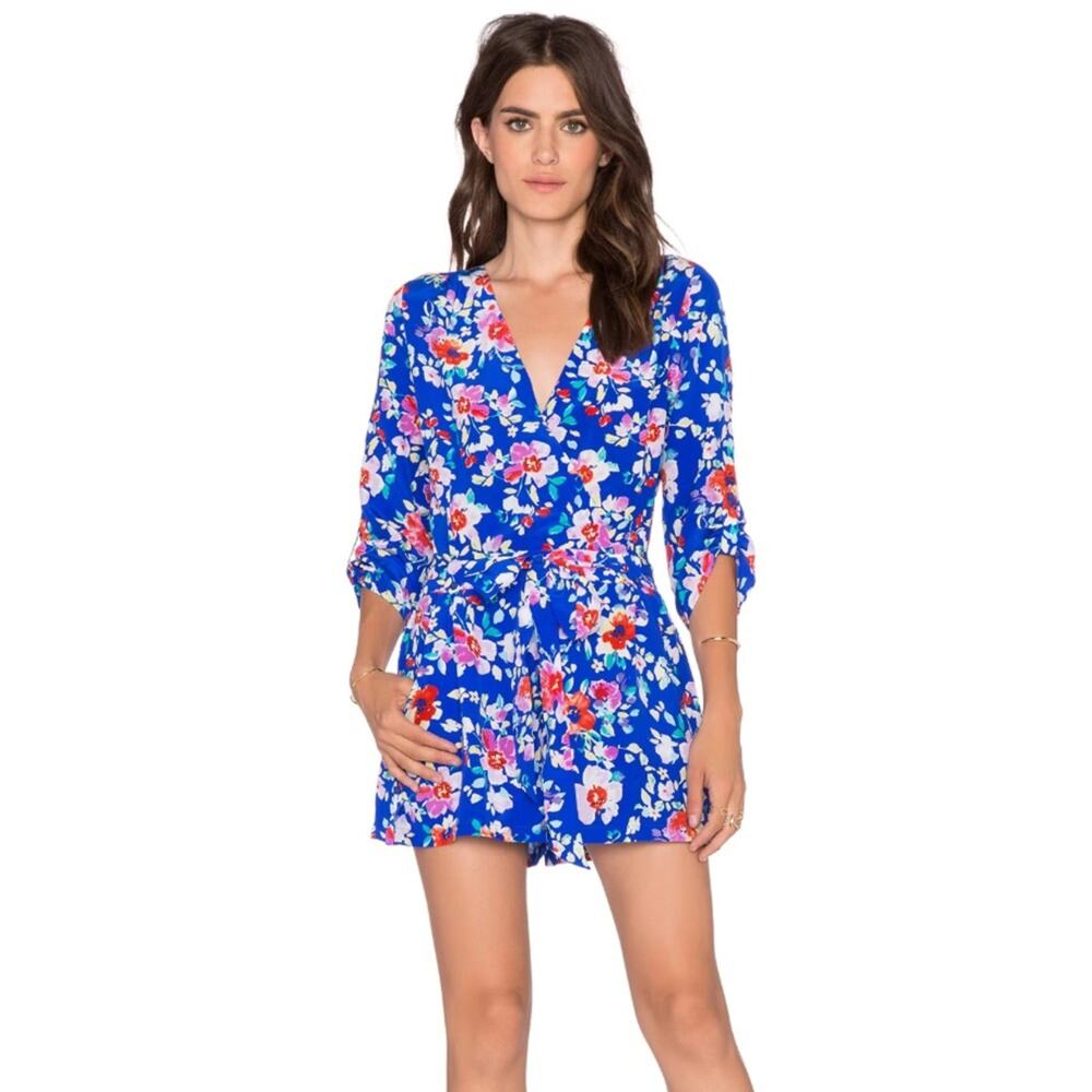 Yumi Kim Liz Romper Surplice Floral Boho Summer Vacation Lightweight Casual XS